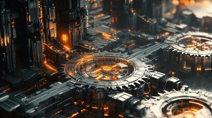 Poster - Abstract Metal Gears in a Futuristic Factory Setting