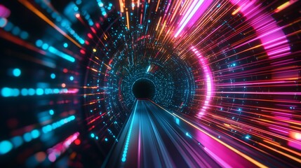 Poster - Glowing Neon Tunnel Representing Concepts of Advanced Technology and AGI