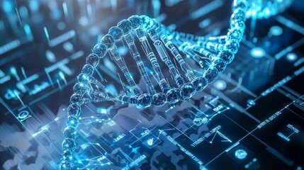  - Digital DNA Strand Evolving Into Complex Genetic Structures