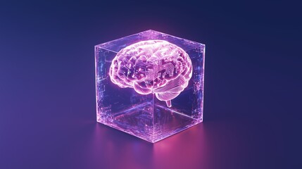 Poster - Transparent Cube with AI Brain Visualization Inside