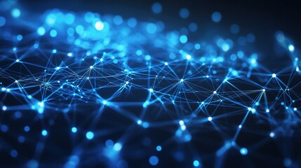 Poster - Abstract Network Connection in Blue Background with Glowing Nodes