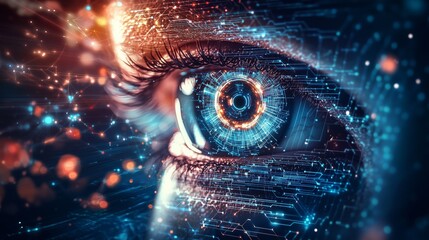 Poster - Futuristic Cybernetic Eye with Digital Scanning Elements