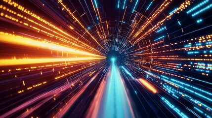 Poster - Vibrant Glowing Neon Tunnel with Dynamic Light Patterns