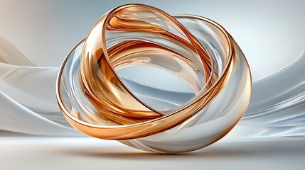 Poster - Intertwined Gold and White Rings on Abstract Fabric Background