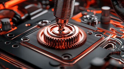 Aufkleber - Intricate Metallic Gears and Mechanisms in Orange and Black