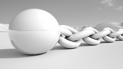 Poster - Monochromatic Sphere and Chain in a Minimalist Desert Landscape