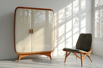 Poster - Off White Cabinet and Black and White Patterned Chair in Sunlit Room