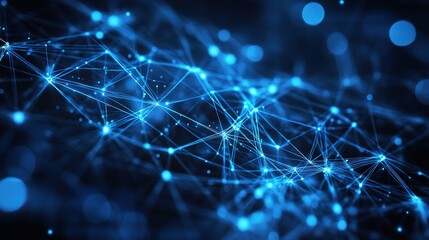 Poster - Abstract Blue Network Connection Background with Light Particles