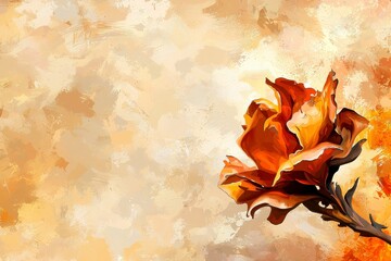 Poster - Orange Flower on Textured Beige Background Artistic Painting