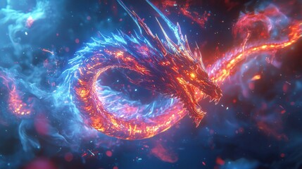 Poster - Fiery Serpent Dragon with Glowing Flames and Ethereal Aura