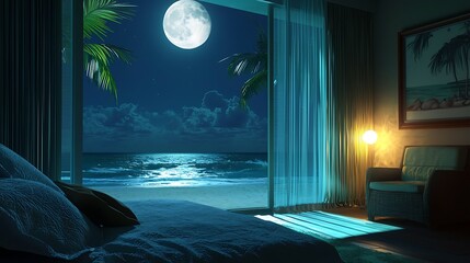 Wall Mural - beachside hotel room in the moonlight