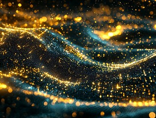 Wall Mural - blue golden data flows through futuristic digital cloud computing symbols
