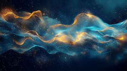 Wall Mural - cloud computing concept with data streams and holographic blue and gold elements