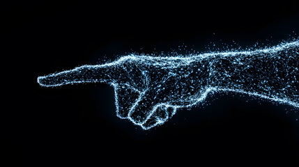 Poster - Glowing Hand Gesture with Sparkling Particles on Black Background