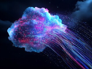 Wall Mural - cloud computing represented by motion data and holographic code digital flow