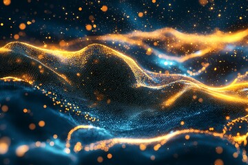 Wall Mural - cloud computing visualization with blue golden light and data flowing digitally