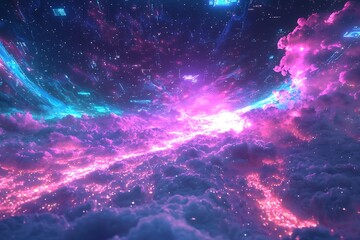 Wall Mural - digital world data motion and cloud holograms with glowing light effect