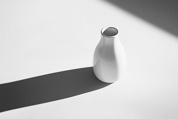 Fototapete - A single white ceramic vase sits casting a long shadow