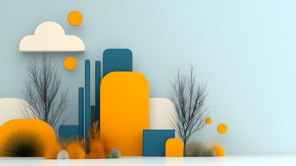Poster - Modern Abstract Landscape with Geometric Shapes and Soft Colors