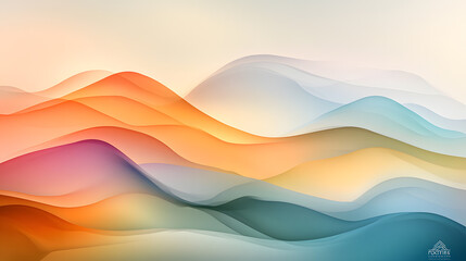 Poster - soft flowing waves in gentle gradient tones of orange and blue