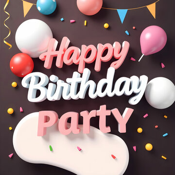 3D Happy Birthday Text Party Elements Background Flyer Poster 3D Design