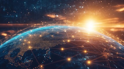 Poster - Visualize the future dynamic globe with glowing lines representing gigapixel technology digital art global environment high-tech perspective