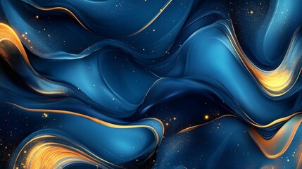 Poster - Dynamic abstract blue and gold backdrop virtual space digital art modern environment aesthetic concept