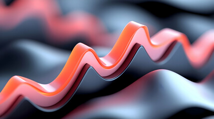 Poster - Abstract 3D Rendering of Orange and Grey Wave Graph