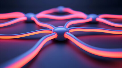 Poster - Abstract Digital Network Connection: Glowing Red and White Lines on Dark Background
