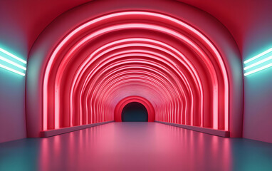 Aufkleber - Abstract Digital Tunnel with Glowing Pink Neon Waveforms
