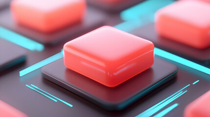 Aufkleber - Abstract Futuristic Red Cubes on Dark Background