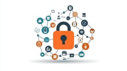 Poster - securing data with virtual lock icon digital network infographic cybersecurity close-up tech concept