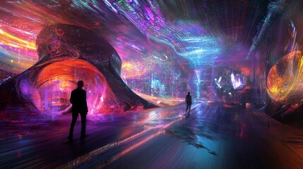 Poster - Exploring virtual reality cyberspace digital realm gigapixel experience neon environment immersive perspective