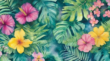 Poster - Creating a tropical foliage watercolor seamless pattern nature graphic design studio aesthetic art