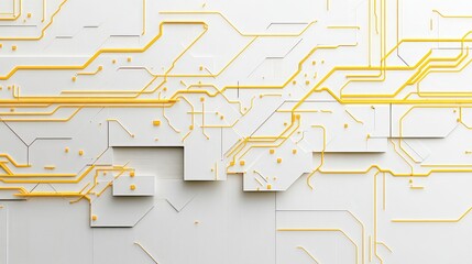 Poster - Creating a vivid contrast yellow tech lines on white backdrop digital art studio abstract visualization