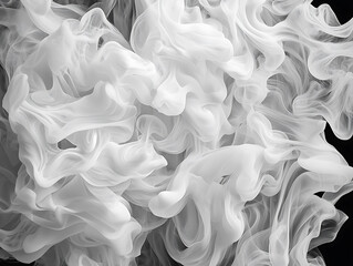 Poster - Flowing white smoke patterns studio setting abstract art dark background close-up view ethereal concept