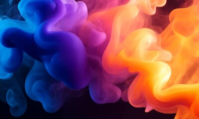 Wall Mural - Colorful abstract smoke swirling in vibrant hues of purple, pink, and orange against a dark background