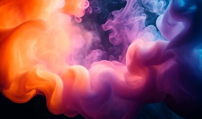 Wall Mural - Colorful swirls of smoke in vibrant hues of pink, orange, and purple against a dark background