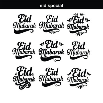Happy Eid. Calligraphy set. Vector logo, emblems, text design. Usable for banners, greeting cards, Eid Adha and Fitr Arabic calligraphy - collection, set, package designs Eid Mubarak - Calligraphy tex