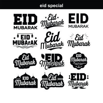Happy Eid. Calligraphy set. Vector logo, emblems, text design. Usable for banners, greeting cards, Eid Adha and Fitr Arabic calligraphy - collection, set, package designs Eid Mubarak - Calligraphy tex