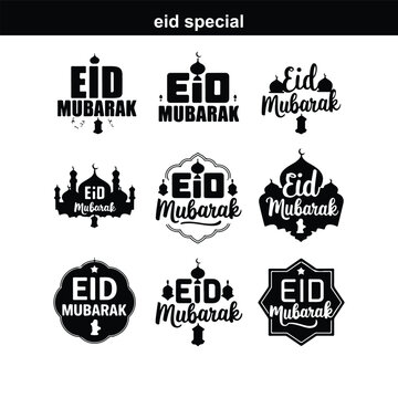 Happy Eid. Calligraphy set. Vector logo, emblems, text design. Usable for banners, greeting cards, Eid Adha and Fitr Arabic calligraphy - collection, set, package designs Eid Mubarak - Calligraphy tex