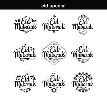 Happy Eid. Calligraphy set. Vector logo, emblems, text design. Usable for banners, greeting cards, Eid Adha and Fitr Arabic calligraphy - collection, set, package designs Eid Mubarak - Calligraphy tex