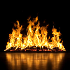 Poster - Dramatic fire flames dance against black background captivating visuals abstract art intense energy close-up view chaos concept