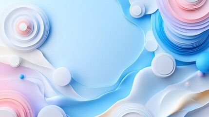 Poster - Abstract Fluid Paper Cut Design in Soft Blue and Pink Tones