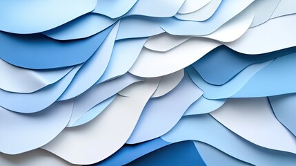 Poster - Elegant Layers of Blue Paper in Artistic Wave Patterns for Background