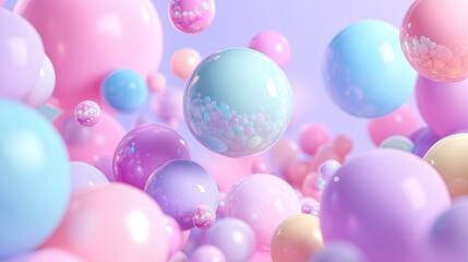 Poster - Colorful Pastel Bubbles Floating in a Dreamy Background