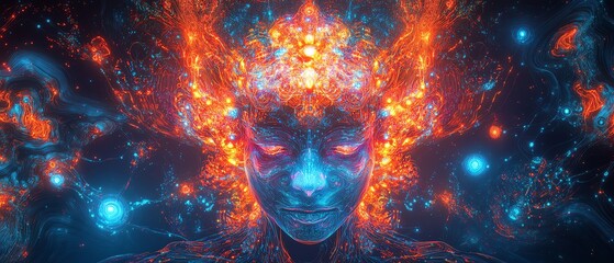Poster - A vibrant digital illustration of a human brain
