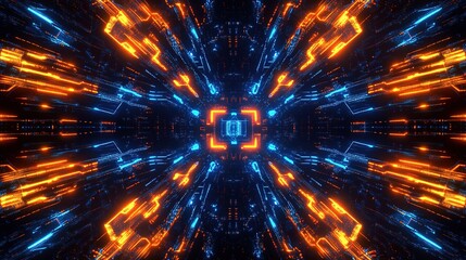Poster - Futuristic Cybernetic Circuit Pattern with Glowing Elements