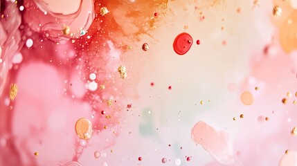 Fototapete - Abstract colorful fluid art with bubbles and gold accents