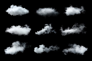 Wall Mural - set of blue clouds isolated on black background. collection of clouds.
